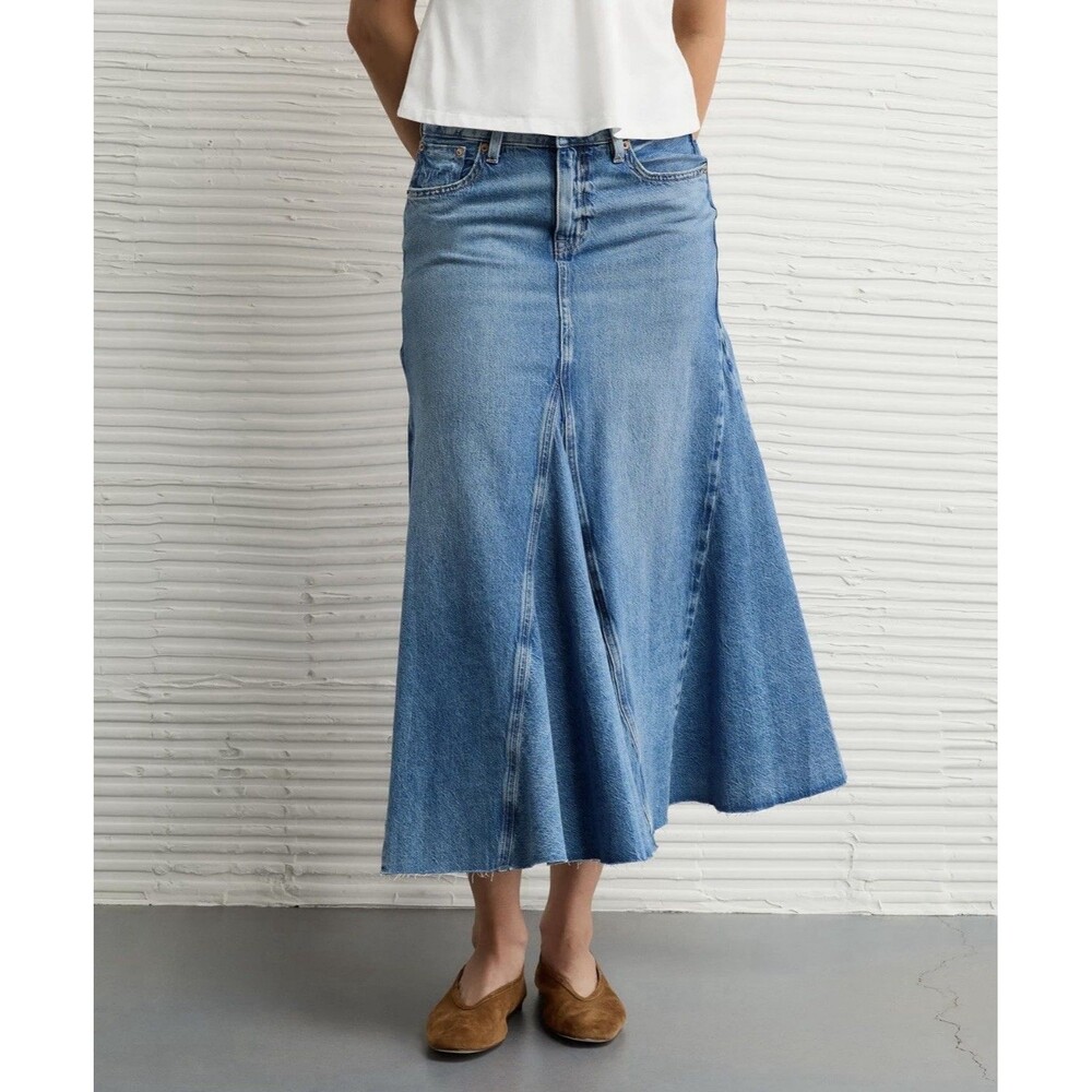 American Eagle Low Rise Pieced Denim Maxi Skirt Medium Wash Sz 14 NWT